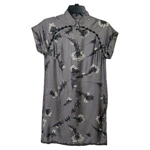 UNBRANDED CHINESE BLOSSOM  GRAY BLACK BEADED EMBROIDERED DRESS SZ S